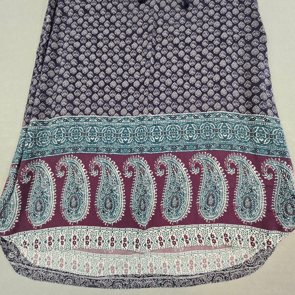 Beach Lunch Lounge Shift Dress Womens Blue Paisley Tassled Split Neck - Picture 4 of 11